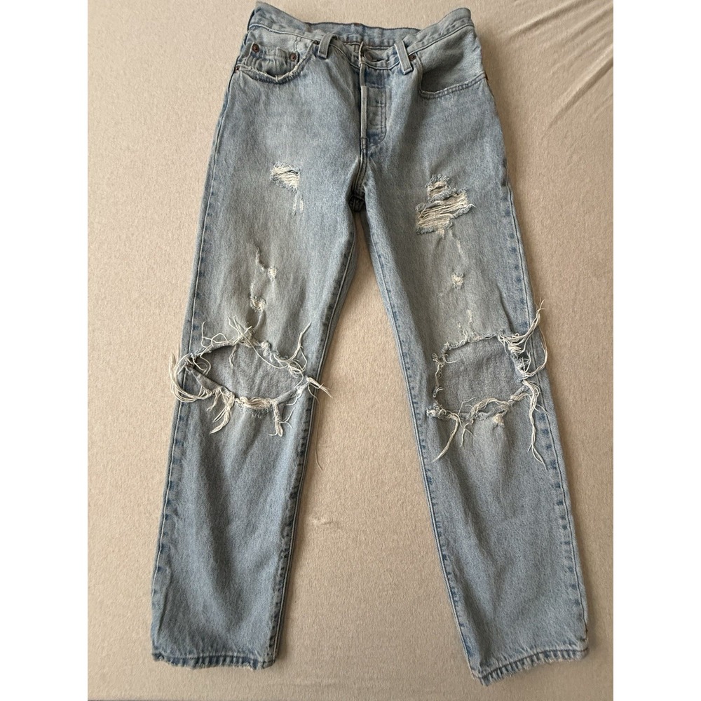 Levi's Woman's 501 Light Wash Blue Jeans 26x30 Premium XX Denim BIG E Distressed